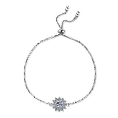 StarGems 0.5ct Moissanite 925 Silver Platinum Plated Zirconia Surrounded Adjustable Sunflower Bracelet B4740