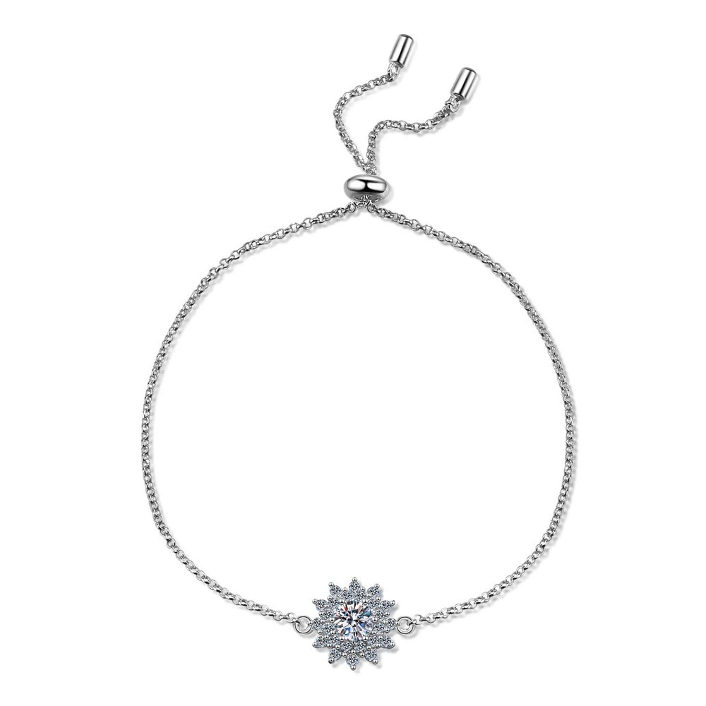 StarGems 0.5ct Moissanite 925 Silver Platinum Plated Zirconia Surrounded Adjustable Sunflower Bracelet B4740