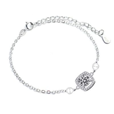 StarGems 1ct Moissanite 925 Silver Platinum Plated Zirconia Surrounded Adjustable Square Bracelet B4696