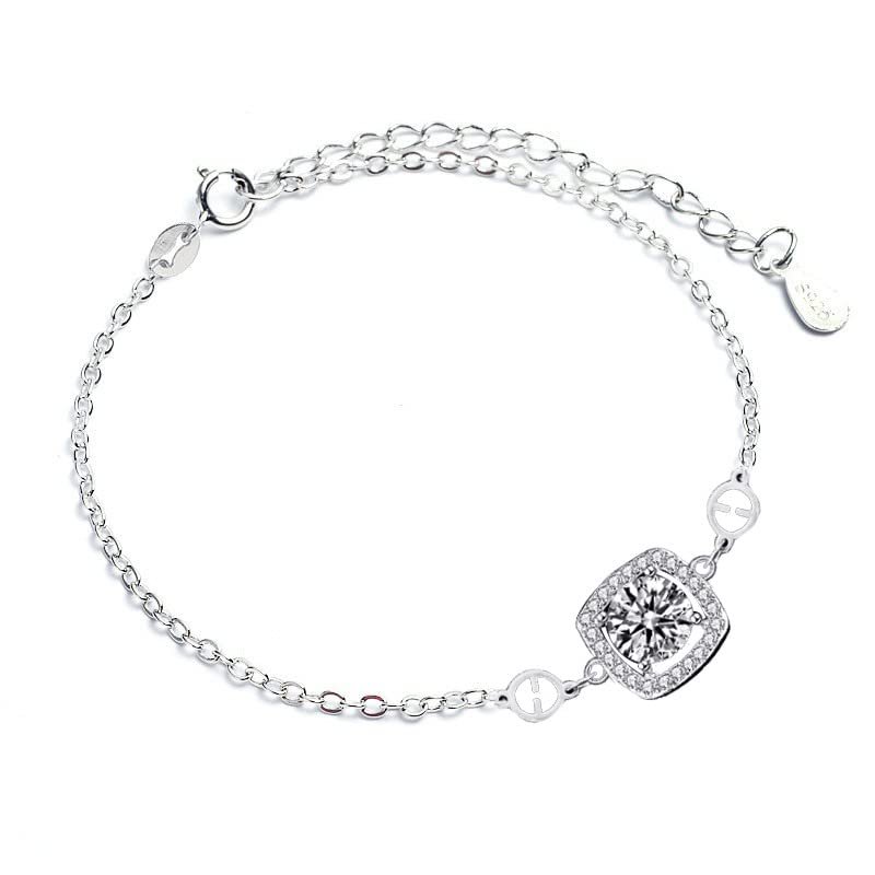 StarGems 1ct Moissanite 925 Silver Platinum Plated Zirconia Surrounded Adjustable Square Bracelet B4696