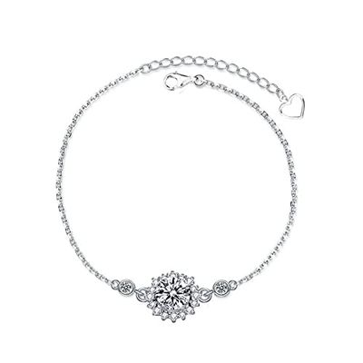 StarGems 1ct Moissanite 925 Silver Platinum Plated Zirconia Surrounded Adjustable SunFlower Bracelet B4692