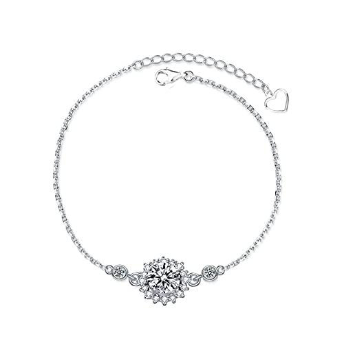 StarGems 1ct Moissanite 925 Silver Platinum Plated Zirconia Surrounded Adjustable SunFlower Bracelet B4692