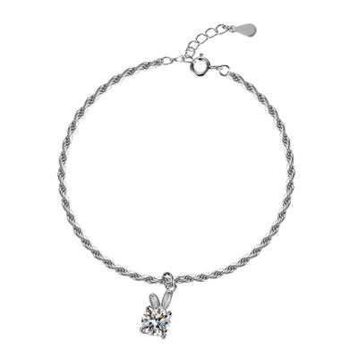 StarGems 1ct Moissanite 925 Silver Platinum Plated Adjustable Rabbit Bracelet B4718