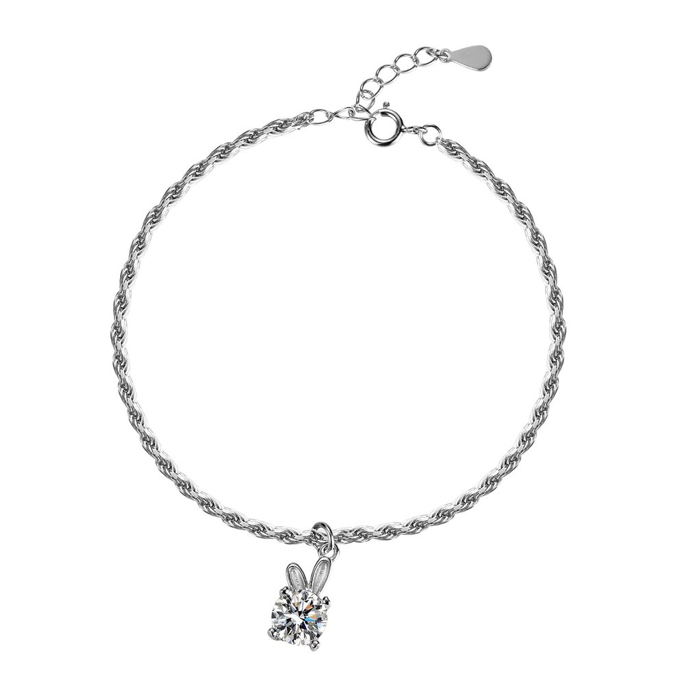 StarGems 1ct Moissanite 925 Silver Platinum Plated Adjustable Rabbit Bracelet B4718