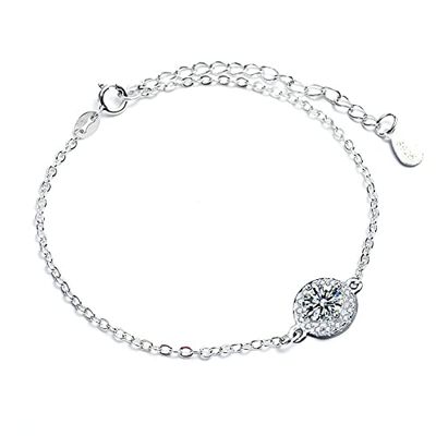 StarGems 0.5ct Moissanite 925 Silver Platinum Plated Zirconia Surrounded Adjustable Round Bracelet B4691