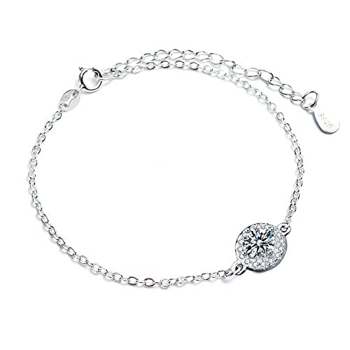 StarGems 0.5ct Moissanite 925 Silver Platinum Plated Zirconia Surrounded Adjustable Round Bracelet B4691