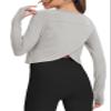 Bestisun Long Sleeve Workout Dance Clothes Split Back Gym Tennis Sports Training Wear Fitness Crop Tops Gray M view 1