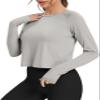 Bestisun Long Sleeve Workout Dance Clothes Split Back Gym Tennis Sports Training Wear Fitness Crop Tops Gray M view 2
