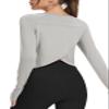 Bestisun Long Sleeve Workout Dance Clothes Split Back Gym Tennis Sports Training Wear Fitness Crop Tops Gray M view 3