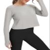 Bestisun Long Sleeve Workout Dance Clothes Split Back Gym Tennis Sports Training Wear Fitness Crop Tops Gray M view 4