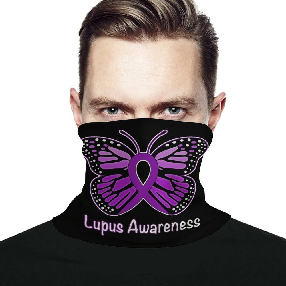 Lupus Awareness Butterfly Unisex Face Cover Scarf Breathable Neck Gaiter Bandanas Face Mask Seamless Head Wrap Headband