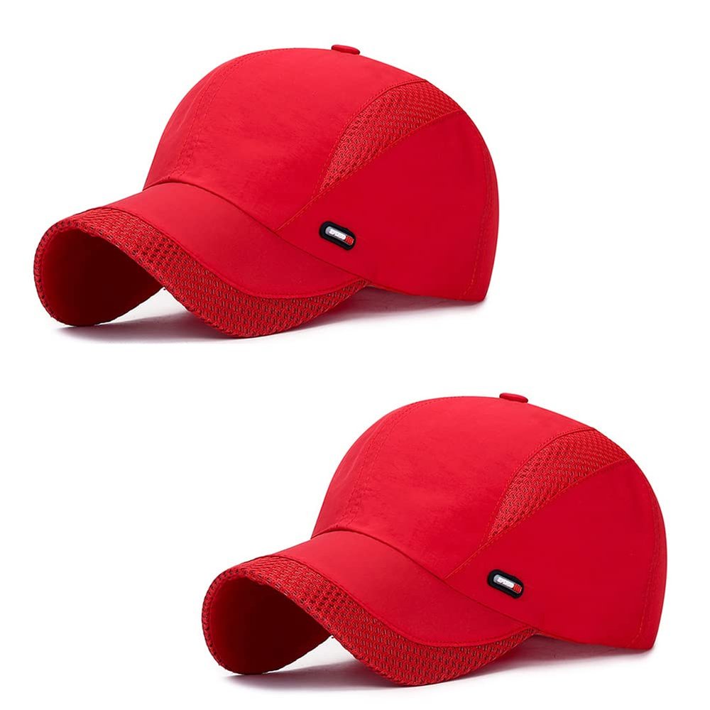 Magik 1-2Pcs All Season Airy Mesh Thin Quick Dry Baseball Cap Hat UV Protect Sports (2 Pack, Red)