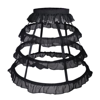 ARTYME 3 Hoops Ruffle Rockabilly Crinoline Lolita Short Petticoat Ball Gown Cosplay Underskirt Pannier Petticoat (Black)