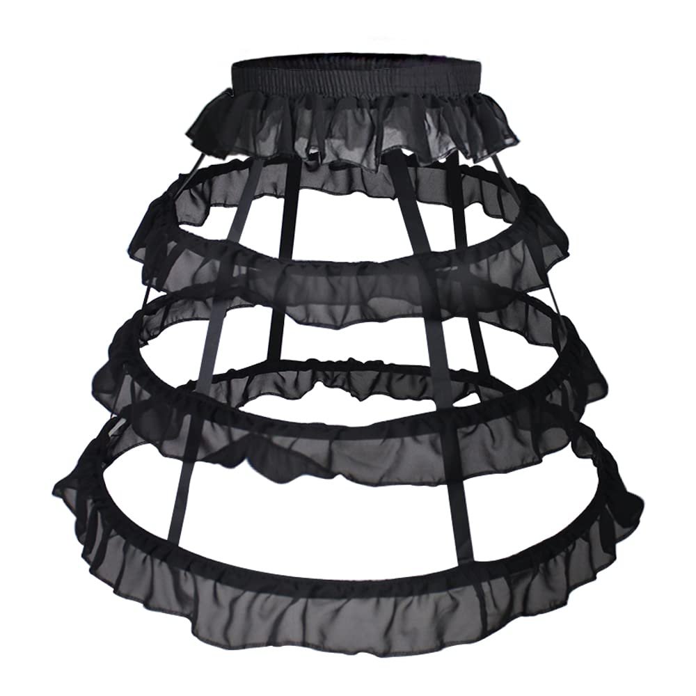 ARTYME 3 Hoops Ruffle Rockabilly Crinoline Lolita Short Petticoat Ball Gown Cosplay Underskirt Pannier Petticoat (Black)
