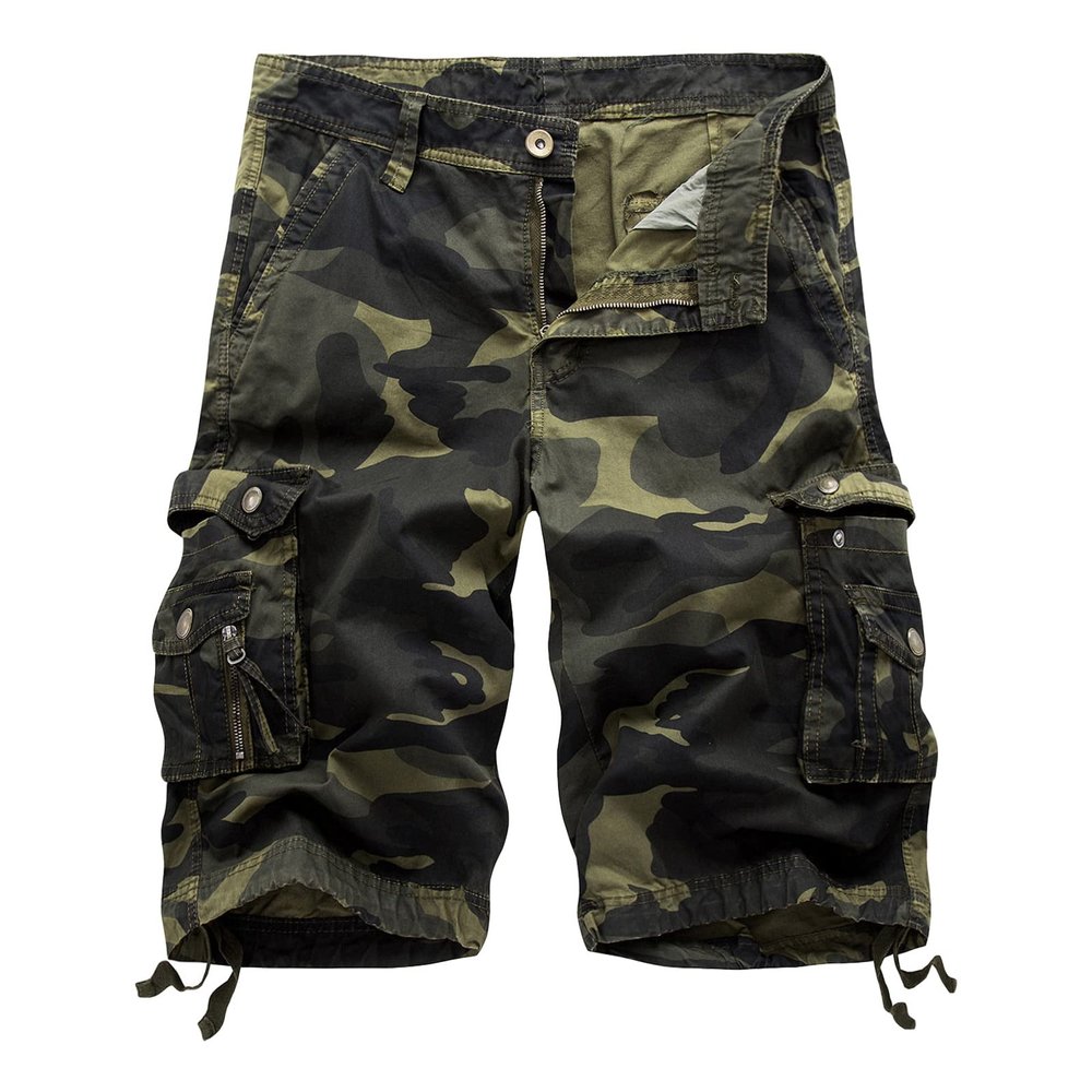 Men's Outdoor Camo Cargo Shorts Lightweight Multi Pocket Military Short Loose Fit Hiking Cotton Short Pants (Green,40)