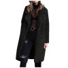 Water Proof Jacket plus Size Women Winter Solid Warm Slim Plush Long Coat Long-sleeved Overcoat Lapel Casual, Black view 1