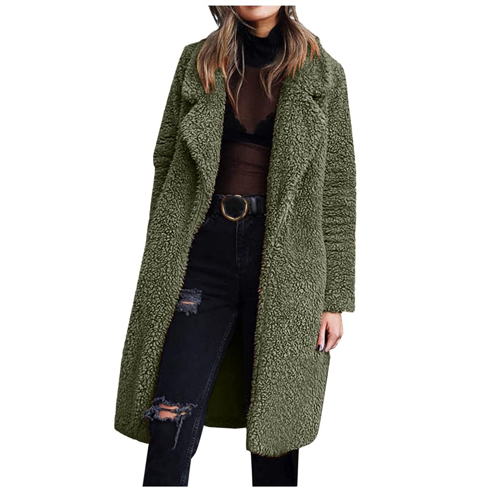 Water Proof Jacket plus Size Women Winter Solid Warm Slim Plush Long Coat Long-sleeved Overcoat Lapel Casual
