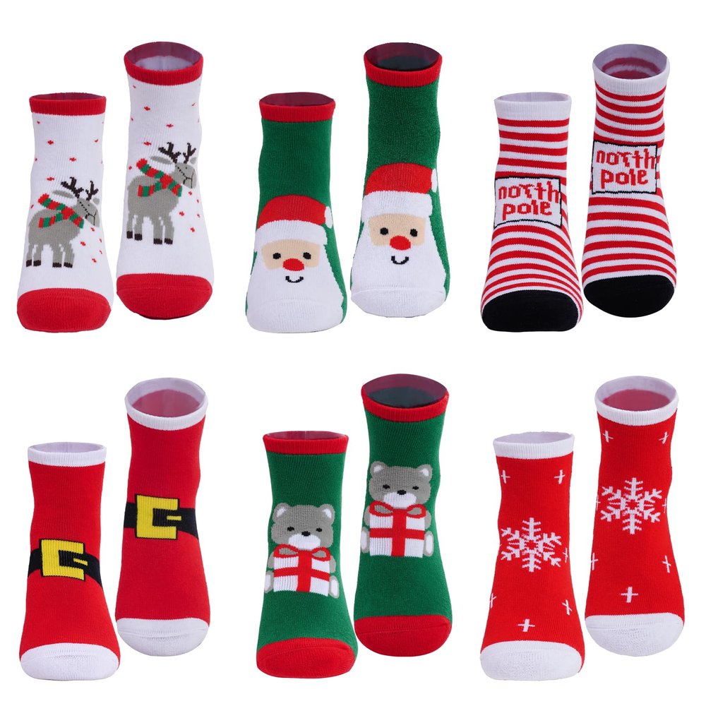 Nydotd 6 Pairs Kids Christmas Winter Socks Thick Cotton Warm Socks Thermal Crew Socks for Boys Girls Children