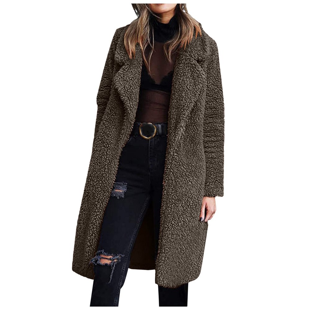 Water Proof Jacket plus Size Women Winter Solid Warm Slim Plush Long Coat Long-sleeved Overcoat Lapel Casual