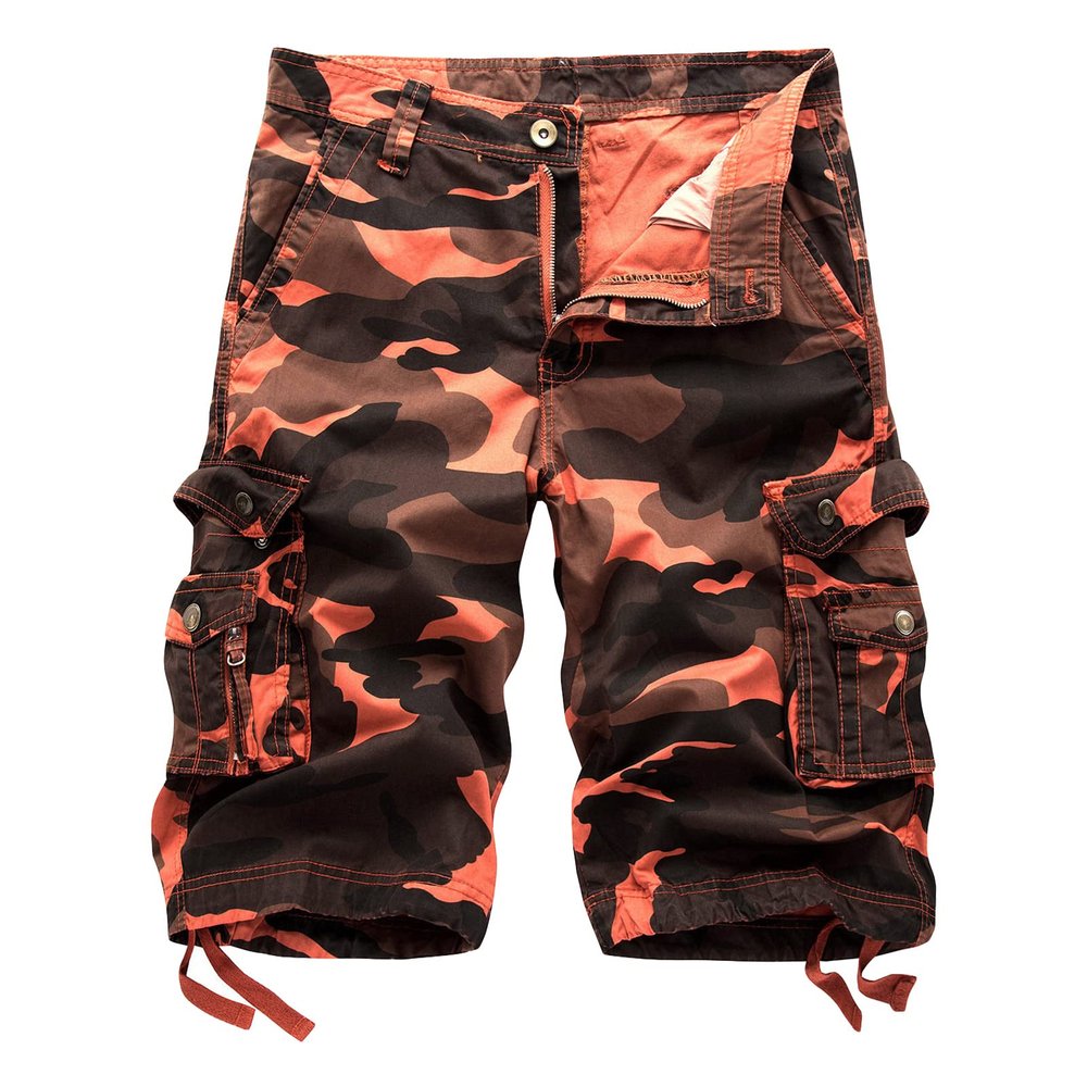 Men's Outdoor Camo Cargo Shorts Lightweight Multi Pocket Military Short Loose Fit Hiking Cotton Short Pants (Orange,44)