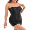 Freebily Women's Glossy Strapless Pencil Tube Dress Semi See Through Silky Stretchy Bodycon Dresses Black Medium view 4
