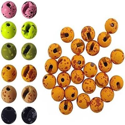Aventik Mottled Tactical Slotted Tungsten Beads 25pcs Think Fast Think Deep Beads Fly Tying Materials Lure Jig 6 Colors / 5 Sizes for Fly Fishing Fanatic (3.5mm, Pumpkin Pie/Coffee)