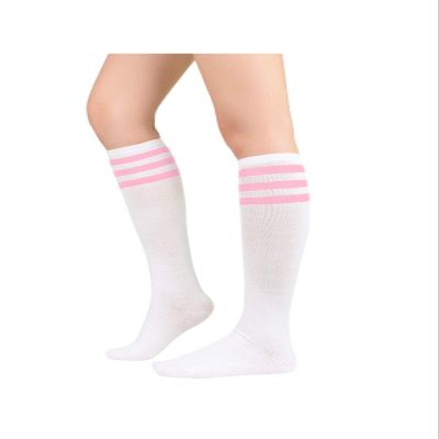 Century Star Knee High Striped Socks for Women - Long Thin Tube Sports Thigh High Socks Tall Stockings 1 Pack White Pink New