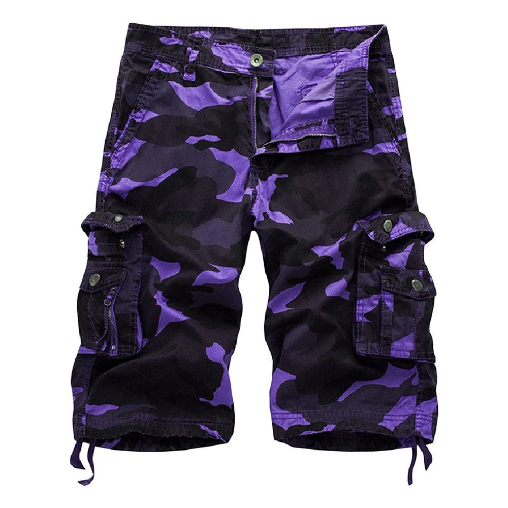 Men's Outdoor Camo Cargo Shorts Lightweight Multi Pocket Military Short Loose Fit Hiking Cotton Short Pants (Purple,44)