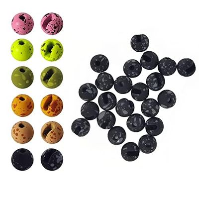 Aventik Mottled Tactical slotted tungsten beads 25pcs Think Fast Think Deep Beads Fly Tying Materials Lure Jig 6 Colors / 5 Sizes for Fly Fishing Fanatic (4.0mm, midnight black/white)