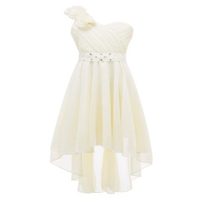 Duoremi Kids Girls One-Shoulder Flower Dress High Low Hem Ball Gown Wedding Evening Dresses Champagne 16 Years