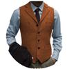 Tuikayoo Men's Tweed Suit Vintage Vest Herringbone Wool Prom Waistcoat Groomsmen(X-Small, Orange) view 1