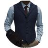Tuikayoo Men's Tweed Suit Vintage Vest Herringbone Wool Prom Waistcoat Groomsmen(Medium, Navy) view 1