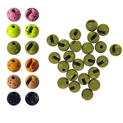 Aventik Mottled Tactical Slotted Tungsten Beads 25pcs Think Fast Think Deep Beads Fly Tying Materials Lure Jig 6 Colors / 5 Sizes for Fly Fishing Fanatic (3.5mm, Dark Olive/Olive)