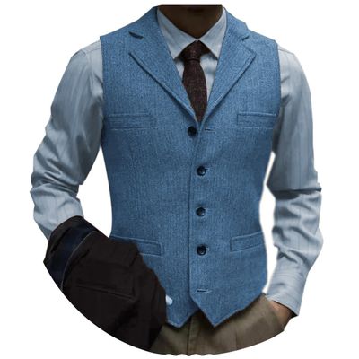 Tuikayoo Men's Tweed Suit Vintage Vest Herringbone Wool Prom Waistcoat Groomsmen(XX-Large, Blue)