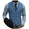 Tuikayoo Men's Tweed Suit Vintage Vest Herringbone Wool Prom Waistcoat Groomsmen(XX-Large, Blue) view 1