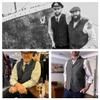 Tuikayoo Men's Tweed Suit Vintage Vest Herringbone Wool Prom Waistcoat Groomsmen(XX-Large, Blue) view 3