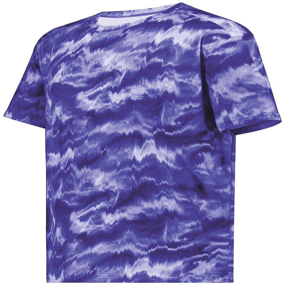 Holloway Youth Stock Cotton-Touch Poly Tee, Purple Shockwave Print, Large