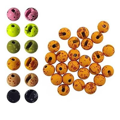 Aventik Mottled Tactical Slotted Tungsten Beads 25pcs Think Fast Think Deep Beads Fly Tying Materials Lure Jig 6 Colors / 5 Sizes for Fly Fishing Fanatic (3.0mm, Pumpkin Pie/Coffee)