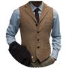 Tuikayoo Men's Tweed Suit Vintage Vest Herringbone Wool Prom Waistcoat Groomsmen(X-Large, Brown) view 1