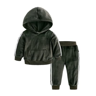 MYGBCPJS Boys Girls 2 Pcs Velvet Sweat Suit Outfits Toddler Kids Long Sleeve Pullover Hoodie + Elastic Waist Sweatpants Set