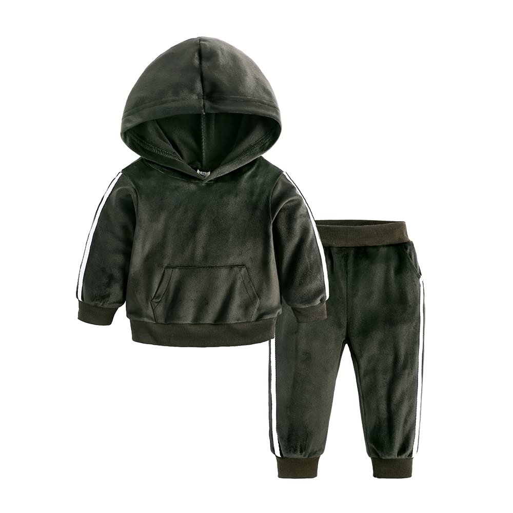 MYGBCPJS Boys Girls 2 Pcs Velvet Sweat Suit Outfits Toddler Kids Long Sleeve Pullover Hoodie + Elastic Waist Sweatpants Set