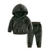 MYGBCPJS Boys Girls 2 Pcs Velvet Sweat Suit Outfits Toddler Kids Long Sleeve Pullover Hoodie + Elastic Waist Sweatpants Set view 1