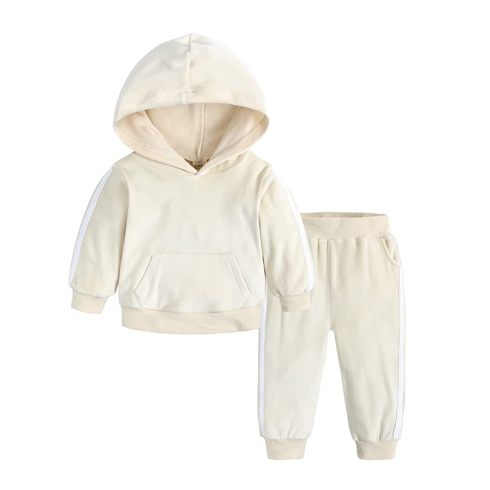 MYGBCPJS Boys Girls 2 Pcs Velvet Sweat Suit Outfits Toddler Kids Long Sleeve Pullover Hoodie + Elastic Waist Sweatpants Set