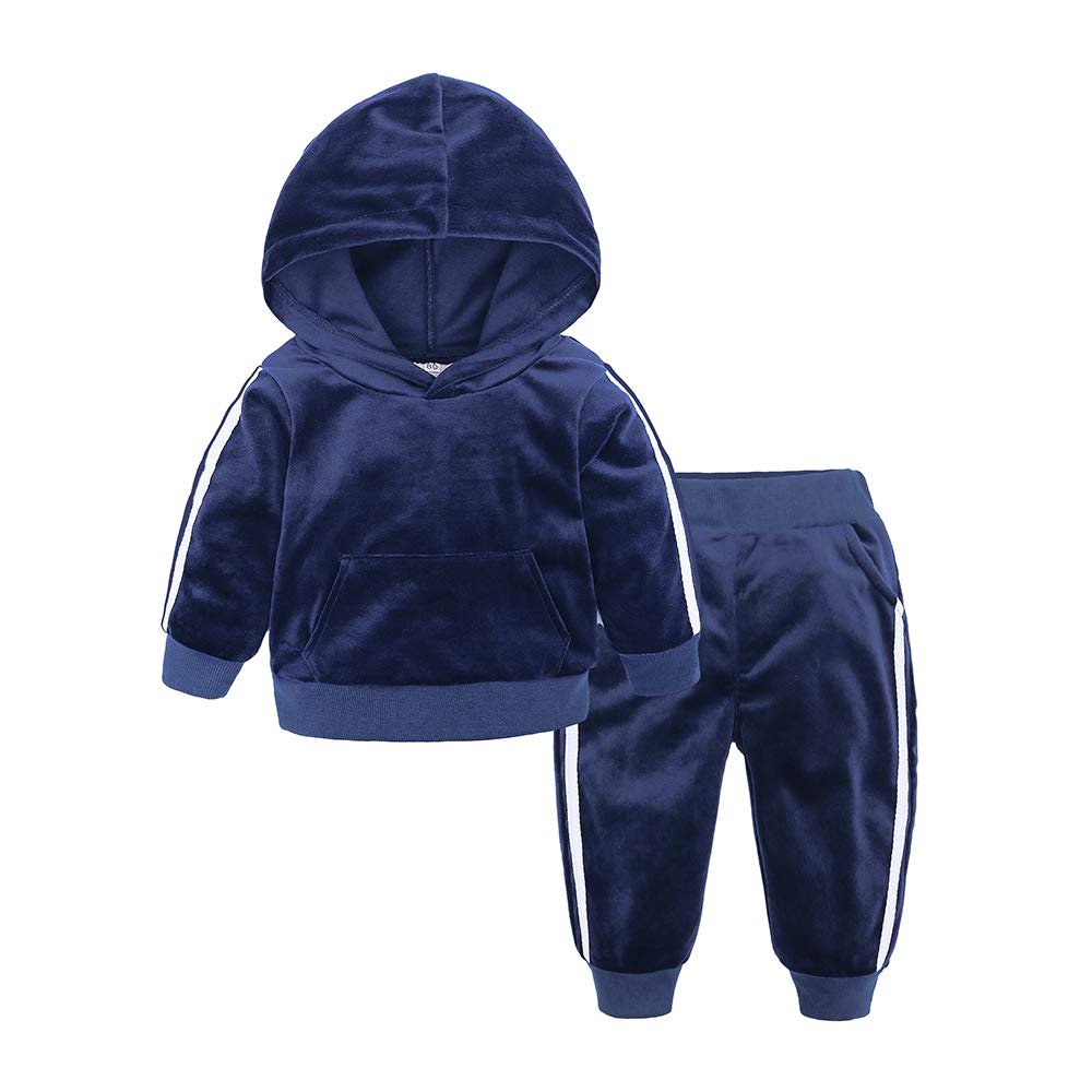 MYGBCPJS Boys Girls 2 Pcs Velvet Sweat Suit Outfits Toddler Kids Long Sleeve Pullover Hoodie + Elastic Waist Sweatpants Set