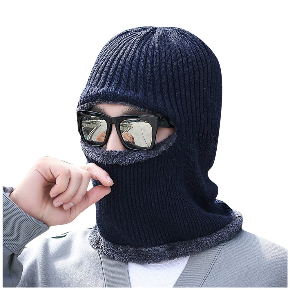 Bib Hat Snow Slouchy Hat Fleece Thick Scarf Warm Winter Lining Knit Hats E Cold Mens Clothing