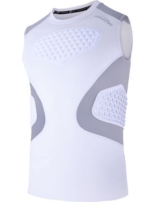 COOLOMG Youth Chest Rib Protector Football Baseball Padded Shirt Kids Heart Guard Sternum Protection for Softball Rugby Lacrosse White XS