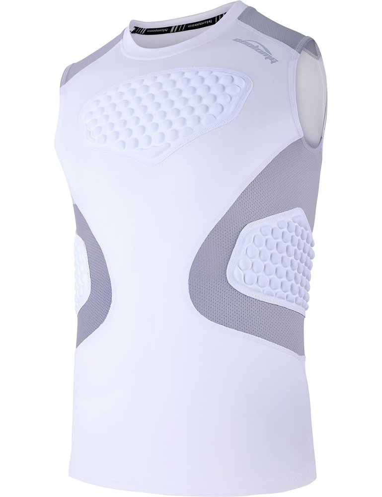 COOLOMG Youth Chest Rib Protector Football Baseball Padded Shirt Kids Heart Sternum Guard for Softball Rugby Lacrosse White S