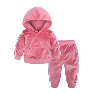 MYGBCPJS Boys Girls 2 Pcs Velvet Sweat Suit Outfits Toddler Kids Long Sleeve Pullover Hoodie + Elastic Waist Sweatpants Set