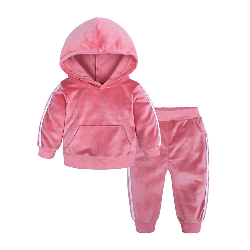 MYGBCPJS Boys Girls 2 Pcs Velvet Sweat Suit Outfits Toddler Kids Long Sleeve Pullover Hoodie + Elastic Waist Sweatpants Set