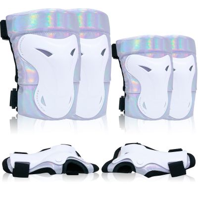 Bienbee Knee Pads for Women, Knee Pads Wrist Guard Knee and Elbow Pads Adult Protective Gear Set for Skateboard, Roller Skating, for Women Men Youth Adult Kids,Laser Silver M